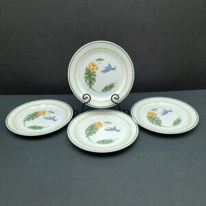 Corelle Hummingbird Salad Plates Dessert Bread Plates Green Gold Bands